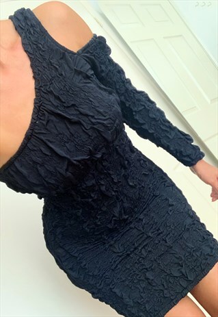 RUFFLE TEXTURED ASYMMETRIC BODY CON DRESS