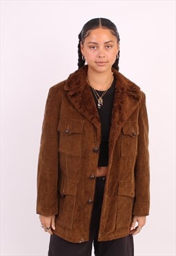 Women's Vintage Sherpa Duffle Brown Corduroy Jacket 