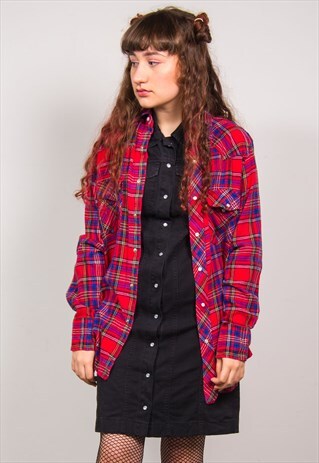VINTAGE 90'S WRANGLER RED TARTAN FLANNEL SHIRT
