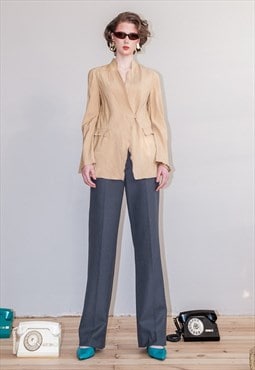 Vintage 80s sand colour soft linen blazer