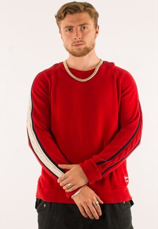 VINTAGE 90S RED TOMMY HILFIGER KNIT JUMPER SWEATER