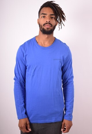 CALVIN KLEIN MENS VINTAGE TOP LONG SLEEVE MEDIUM BLUE 90S