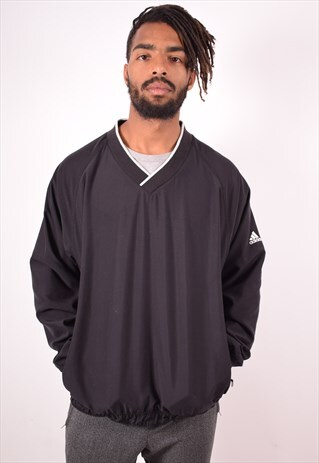 ADIDAS MENS VINTAGE PULLOVER JACKET LARGE BLACK 90S