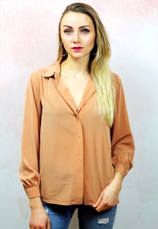 1980S VINTAGE PEACH COLOURED SILKY BLOUSE