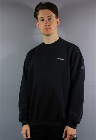 VINTAGE REEBOK ESSENTIALS SWEATSHIRT IN NAVY WITH EMBROIDERE