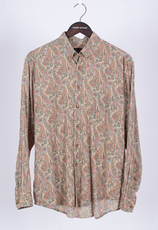 VINTAGE 80 BEIGE PAISLEY PATTERN FLANNEL SHIRT .