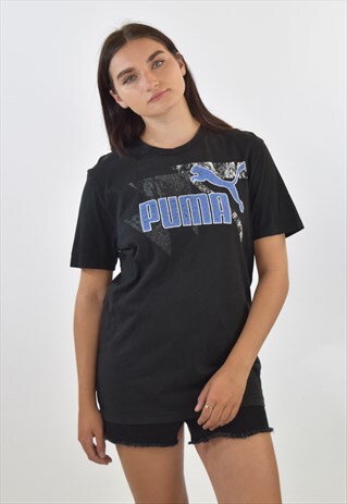VINTAGE 90S BLACK PUMA CREW NECK T SHIRT