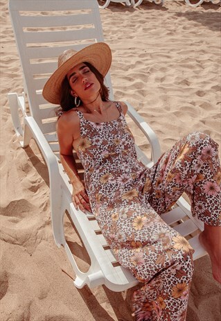 BOHEMIAN FLORAL FESTIVAL LEOPARD PRINT LONG JUMPSUIT
