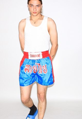 VINTAGE 90S REVERSIBLE THAI BOXING SHORTS IN BLUE