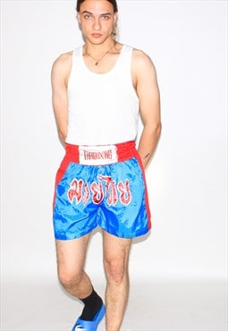 Vintage 90s reversible Thai boxing shorts in blue