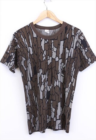 Vintage Trebark Abstract Tee Brown Short Sleeve With Pattern