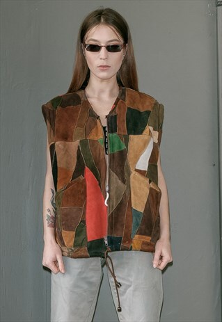VINTAGE LEATHER FAUX FUR VEST