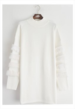 Faux Fur sleeves design Jumper in white