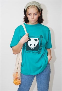 80s Giant Panda T-shirt (XL) turquoise vintage zoo oversize