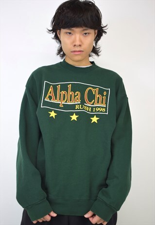 VINTAGE 90S GREEN "ALPHA CHI" SWEATSHIRT