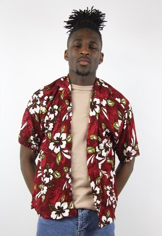 VINTAGE MAROON FLORAL PATTERNED SHIRT