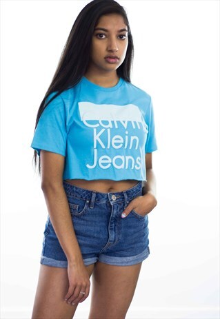 VINTAGE REWORKED CK CALVIN KLEIN CROP TOP LOGO 90S L 2.8