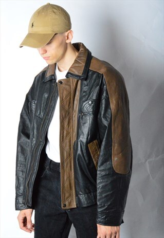 VINTAGE 80S BLACK BROWN LEATHER JACKET