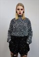 SILVER SEQUIN SWEATSHIRT GLITTER TOP SPARKLE JUMPER PARTY