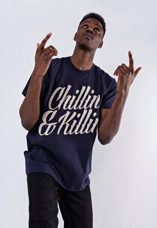 NAVY OVERSIZED SCRIPT PRINT T-SHIRT