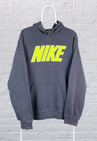 VINTAGE NIKE HOODIE SPELL OUT EMBROIDERED GREY XL