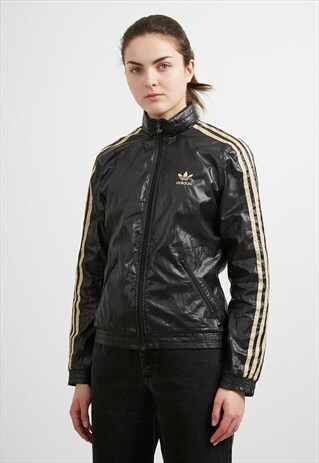 VINTAGE BLACK GOLD ADIDAS TRACK ZIP JACKET
