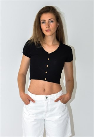 VINTAGE RETRO BLACK CROP TOP VEST