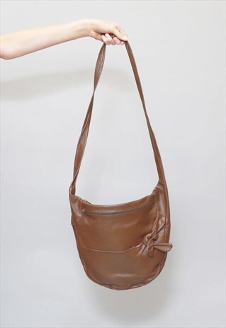 VINTAGE 1980'S 'VALENTINO' LOGO BROWN LEATHER HAND BAG