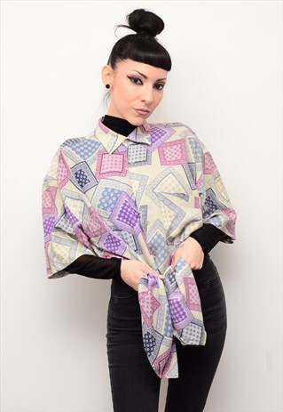 VINTAGE 90'S RETRO INDIE FOLK PATTERNED OVERSIZED SHIRT