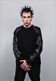 FAUX LEATHER SLEEVES SWEATSHIRT GOTHIC TOP PUNK JUMPER BLACK