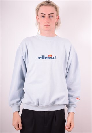 ELLESSE MENS VINTAGE SWEATSHIRT JUMPER LARGE BLUE 90S