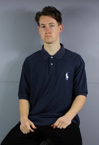 VINTAGE POLO RALPH LAUREN POLO GOLF SHIRT IN NAVY BLUE WITH