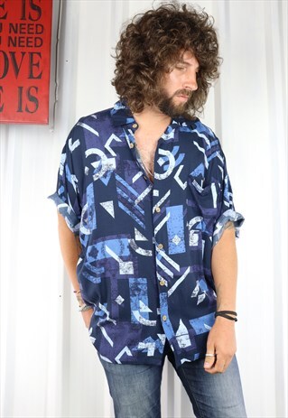 VINTAGE CRAZY PATTERN OVERSIZED SHORT SLEEVED HAWAIIAN SHIRT