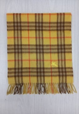 Vintage Burberry Yellow Tartan Cashmere Scarf