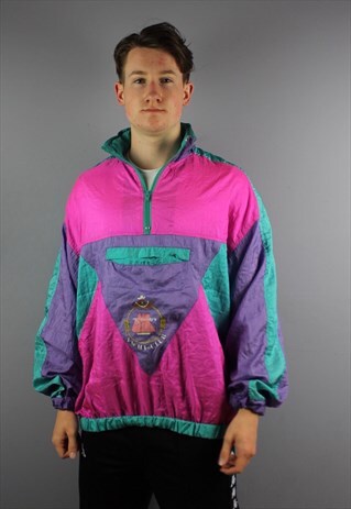 VINTAGE WINDBREAKER SHELL JACKET IN PINK WITH PRINTED YACHT