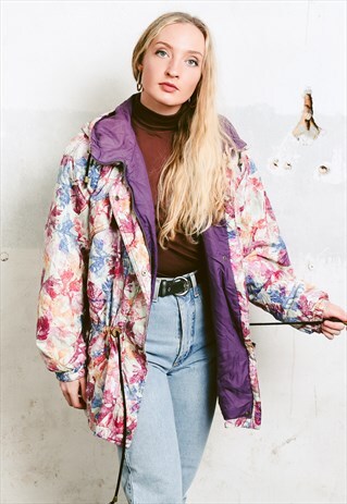 VINTAGE 90S LEAF PRINT PARKA JACKET