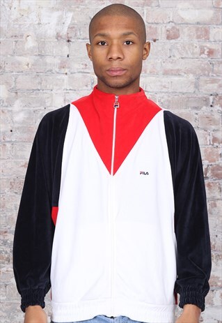 VINTAGE FILA LOGO TRACK JACKET BLACK WHITE RED