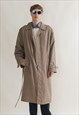 VINTAGE 80S PADDED MAXI BROWN MEN TRENCH COAT WITH BELT L/XL