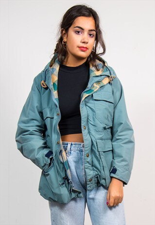 90'S VINTAGE GREEN LL BEAN BLANKET LINED COAT PARKA JACKET