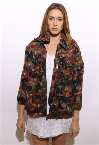 VINTAGE 1980'S 80'S UNISEX CAMOUFLAGE ARMY CARGO PARKA OS