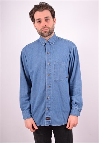 DICKIES MENS VINTAGE DENIM SHIRT MEDIUM BLUE 90S