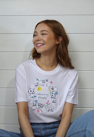 EMBROIDERED SPRING CATS ARE MY FAVOURITE T-SHIRT