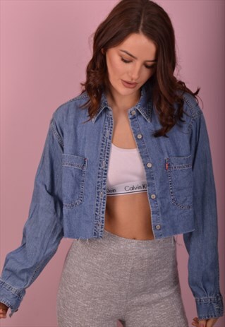 BLUE LEVI'S DENIM CROPPED SHIRT GRL3513