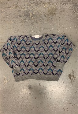 Vintage Abstract Knitted Jumper Chunky Patterned Sweater
