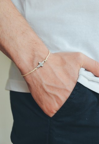 CROSS BRACELET FOR MEN, STAINLESS STEEL, BEIGE, ADJASTABLE