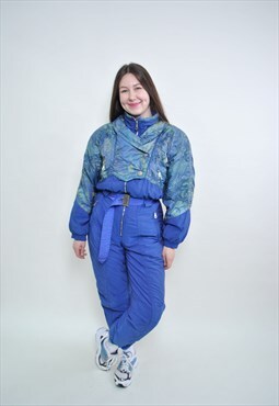 90s One piece ski suit, retro abstract snowsuit MEDIUM size 