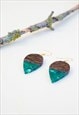 WOOD AND GREEN RESIN HANDMADE EARRINGS CHEAP GIFT FOR WOMEN