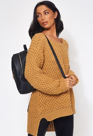 OVERSIZED WAFFLE STYLE BROWN JUMPER