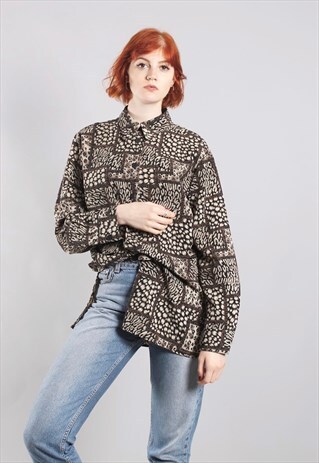 VINTAGE 80S LEOPARD PRINT PATCHWORK PATTERN SHIRT