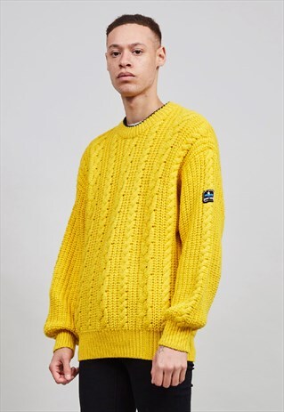 VINTAGE 90'S PREMIUM OVERSIZED YELLOW CABLE KNIT WOOL JUMPER